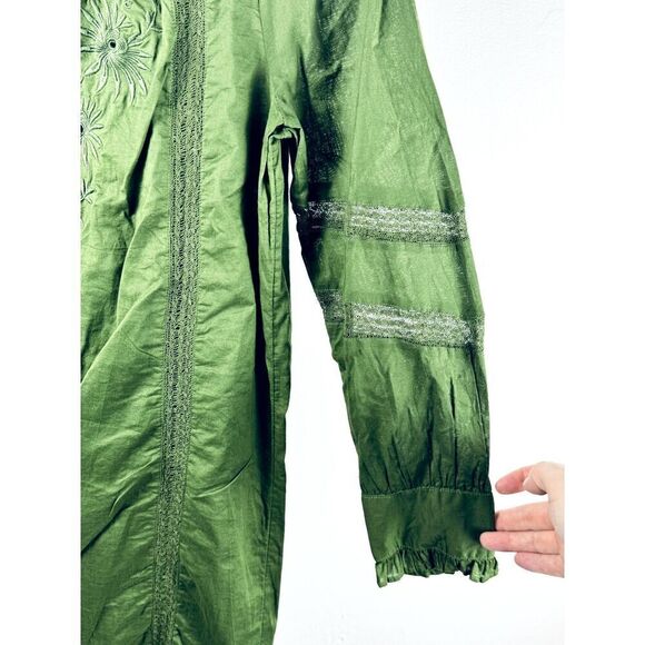 Beautiful J. Crew Green Long Sleeve Dress Cotton Eyelet Collar Accent EUC XS - Picture 4 of 11
